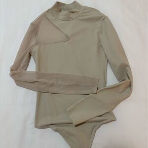 Abercrombie & Fitch Beige Long Sleeve Bodysuit